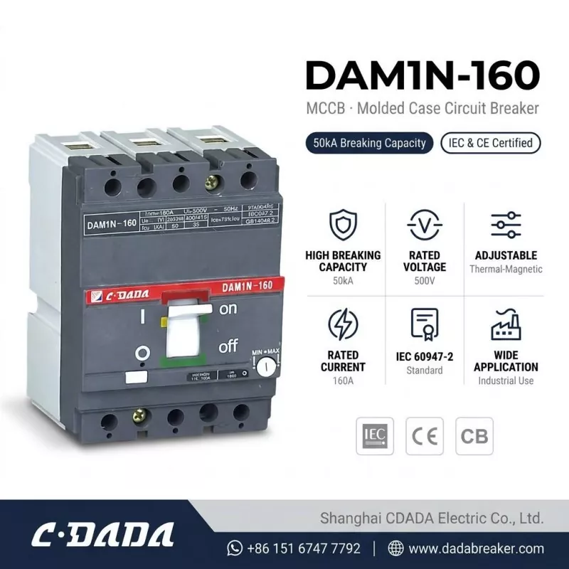CDADA উচ্চ-ক্ষমতা DAM1N-160 160A MCCB সার্কিট ব্রেকার প্রকাশ করে