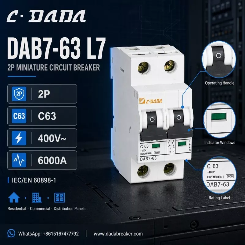 DAB7-63 L7 2P MCB - ডিস্ট্রিবিউশন প্যানেলের জন্য পরিষ্কার, কমপ্যাক্ট সুরক্ষা